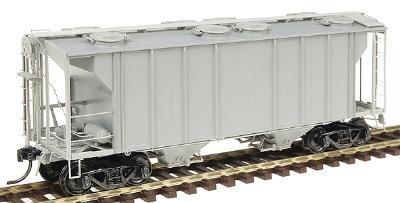 Kadee 8601 HO Scale PS-2 Two-Bay Covered Hopper w/Scale Coupler; Channel Ribs, Tube Defect Holde -- Undecorated - Light Gray