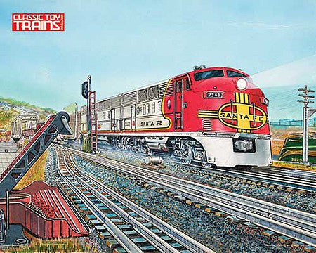 Kalmbach Publishing 69017 All Scale Classic Toy Trains Lionel Santa Fe Warbonnet F3 Diesels Print by Robert Sherma -- 16 x 20" 40.6 x 50.8cm