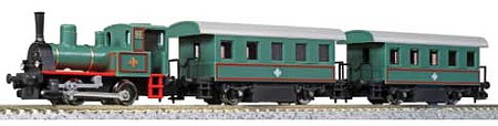 Kato 105031 N Scale Chibiroco Steam Passenger Train-Only Set - Standard DC - Pocket Line -- Japanese 0-4-0T and 2 Coaches (green, red, silver)