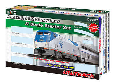 Kato 1060017 N Scale Amtrak Superliner Starter Set -- Amtrak (Phase IVb; silver, blue, red Pinstripes; 2000s Logo)