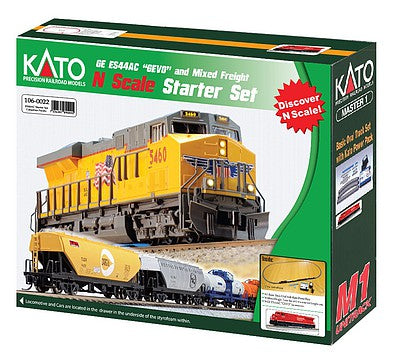 Kato 1060022 N Scale GE ES44AC GEVO Mixed Freight Starter Set -- Canadian Pacific Loco, 6 Cars, Unitrack M1 Basic 4-1/2 x 2' Oval, Power Pack