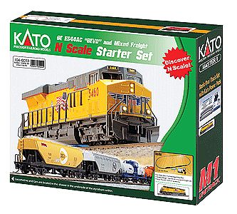 Kato 1060023 N Scale GE ES44AC GEVO Mixed Freight Starter Set -- Union Pacific Loco, 6 Cars, Unitrack M1 Basic 4-1/2 x 2' Oval, Power Pack