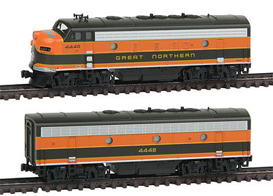 Kato 1060420 N Scale EMD F7 A-B Set - Standard DC -- Great Northern #444A, 444B (Omaha Orange, green)