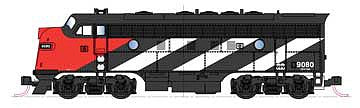 Kato 1060425 N Scale EMD F7 A-B Set - Standard DC -- Canadian National 9080, 9057 (1960s black, white, red, CN Noodle Logo)