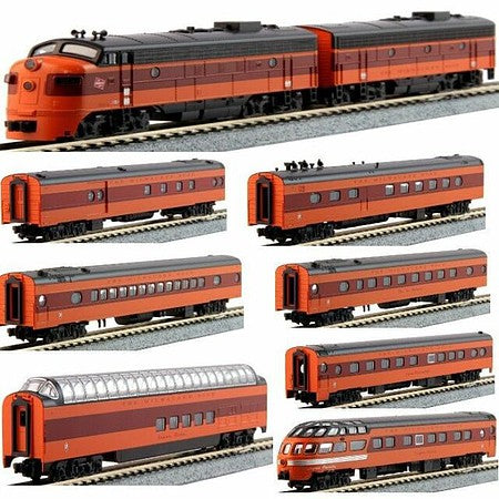 Kato 1060821 N Scale Olympian Hiawatha 9-Car Passenger Set - Post-1952 Version - Ready to Run -- Milwaukee Road (orange, maroon)