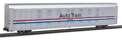 Kato 1065507 N Scale Aluminum Enclosed Auto Carrier 4-Pack - Ready to Run -- Amtrak Set #1 (Phase III Auto Train; silver, Equal red, white, blue Stripes)