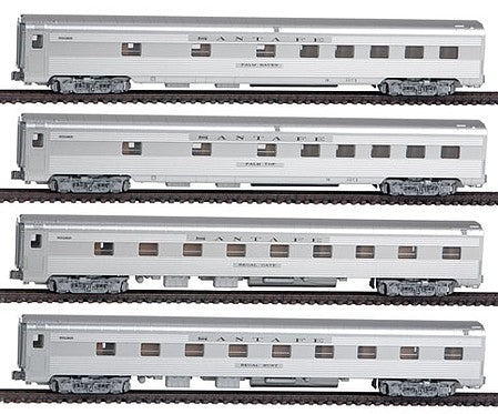 Kato 10660031 N Scale Super Chief 4-Car Set with Interior Lighting - Ready to Run -- Santa Fe (silver)