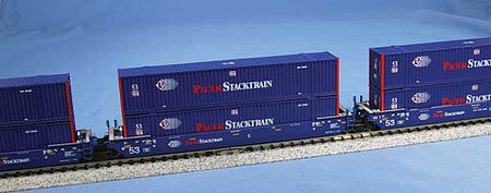 Kato 1066179 N Scale Gunderson MAXI-IV 3-Unit Well Car with 6 53' Containers - Ready to Run -- Pacer Stacktrain #6020 (6 Pacer Containers; blue, red, white)