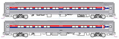 Kato 1068011 N Scale Amfleet I 4-Car Set in Bookcase Storage Case - Ready to Run -- Amtrak #21116, 21214, 21253, Cafe 20030 (Phase I; Wide red, blue Stripes)