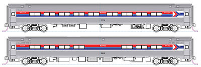 Kato 1068013 N Scale Amfleet I Coach & Cafe Set - Ready to Run -- Amtrak Set B, Coach #21232, Cafe #20041 (Phase I, Wide red, blue Stripes)
