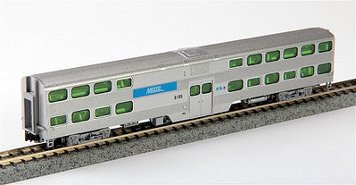 Kato 1560941 N Scale Streamlined Nippon-Sharyo Gallery Bi-Level Commuter Coach - Ready to Run -- Metra #6185 (silver, blue)