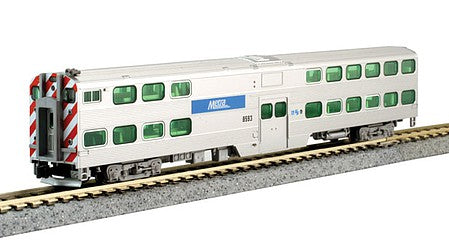 Kato 15609631 N Scale Nippon-Sharyo Gallery Bi-Level Commuter Cab Coach - Lighted - Ready to Run -- Metra Chicago 8593 (silver, blue)