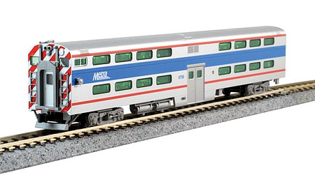 Kato 15609721 N Scale Pullman Gallery Bi-Level 4-Window Commuter Cab Coach - Lighted - Ready to Run -- Metra Chicago 8570 (silver, blue, red)