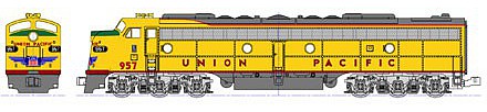 Kato 1765317 N Scale EMD E8/9A - Standard DC -- Union Pacific 957 (Late Passeneger Scheme, Armour Yellow, gray, Nose Logo)
