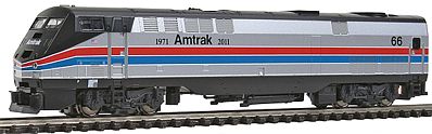Kato 1766023 N Scale GE P42 Genesis - Standard DC -- Amtrak #66 (40th Anniversary Phase II; silver, Wide red, & blue Stripes)