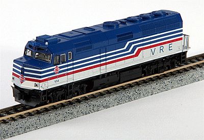 Kato 1769002 N Scale EMD F40PH Commuter Version - Standard DC -- Virginia Railway Express #V34 (blue, silver, red, Large VRE)