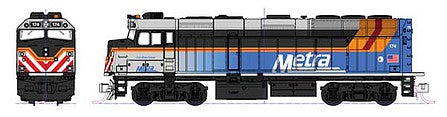 Kato 1769105 N Scale EMD F40PH Commuter Version - Standard DC -- Metra #174 "Fox River Grove" (2017 Scheme; blue, silver, black, orange)