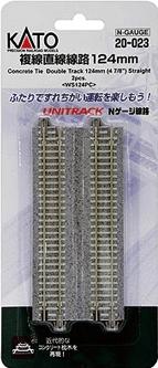 Kato 20023 N Scale Concrete Tie Double-Track Straight -- 4-7/8" 124mm pkg(2)