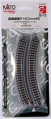 Kato 20172 N Scale Unitrack Roadbed Track -- 7" 18.3cm 45-Degree Curve pkg(4) (Need 8 Pieces for a Complete Circle)