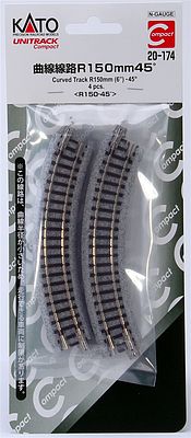 Kato 20174 N Scale Unitrack Roadbed Track -- 6" 15cm 45-Degree Curve pkg(4) (Needs 8 Pieces for a Complete Circle)