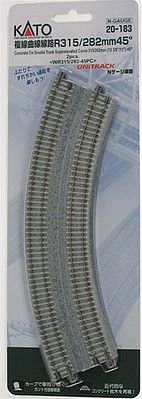 Kato 20183 N Scale Unitrack CT Double-Track Superelevated Curve -- 45 Degrees, 11/12-3/8" 28.2/31.5cm Radius