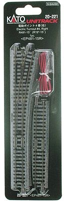 Kato 20221 N Scale #4 Electric (Remote) Turnout - Unitrack -- Right-Hand