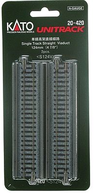 Kato 20420 N Scale Single-Track Viaduct pkg(2) -- Straight - 4-7/8" 124mm