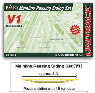 Kato 20860 N Scale V1 Mainline Passing Siding Set - Unitrack -- Includes: 2 #6 Turnouts, Switch Controllers,Connecting Track