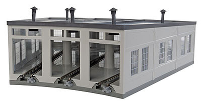 Kato 23240 N Scale Three-Stall Concrete Roundhouse -- Kit - 7-7/8" 20cm Deep, 10-Degree Stalls