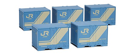 Kato 23576 N Scale 18D Container 5-Pack - Assembled -- Japanese Railways (blue, cream)