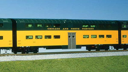 Kato 356043 HO Scale Pullman Bi-Level 6-Window Coach - Ready to Run -- Chicago & North Western (green, yellow)