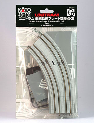 Kato 40101 N Scale Unitram Street Track w/Streetcar Rails & Roadway -- Left Curve 45-Degree 7-1/16" 18cm Radius