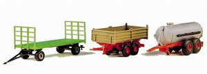 Kibri 10908 HO Scale Farm Machinery -- Wagon Set-Hay Bale Wagon, Dump Wagon & Liquid Manure Tank