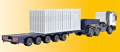 Kibri 13057 HO Scale Mercedes-Benz Actros 3-Axle Tractor w/Container on Loaw-Boy Trailer - Kit -- Breuer & Wasel (white, blue)