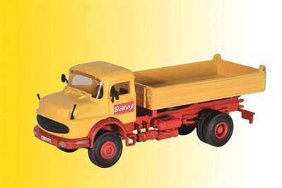 Kibri 14100 HO Scale Mercedes-Benz Low-Side Dump Truck w/Round Hood - Kit -- Bolling (yellow, red, German Lettering)