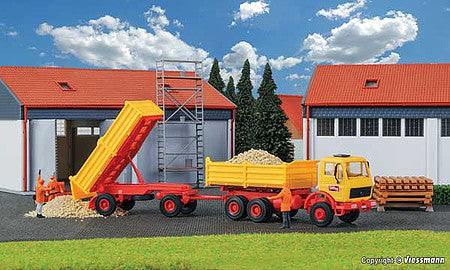 Kibri 14122 HO Scale Mercedes-BenzDump Truck with Trailer - Kit -- Emil Bolling (yellow, red, German Lettering)