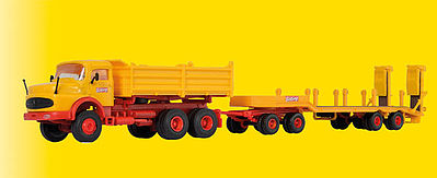 Kibri 14125 HO Scale Mercedes-Benz Short Hood Dump Truck w/Lowboy Trailer - Kit -- Emil Bolling (yellow, red)