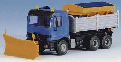 Kibri 15006 HO Scale City Services Equipment - Mercedes Actros Cabover Truck -- 3-Axle Snow Plow w/Blade & Salt/Sand Spreader
