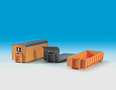 Kibri 15700 HO Scale European Construction Equipment - Accessories -- Office, Flatbed & 2 Roll-On/Off Containers
