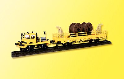 Kibri 16062 HO Scale Maintenance/Work Train Equipment (Nonpowered Plastic Kits) -- Mercedes Hyrail Unimog w/Catenary Wire Repair Flatcar