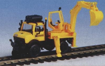 Kibri 16307 HO Scale European Trucks -- Unimog HyRail Flatbed w/Excavator