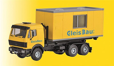 Kibri 16310 HO Scale Mecedes-Benz LP Swap-Body Truck w/Office Container Load - Kit -- GleisBau (yellow, blue, German Lettering)
