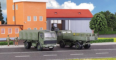 Kibri 18051 HO Scale 1977 Mercedes-Benz 1017 Low-Side Truck with Canvas Tarp Cover - Kit -- Modern German Army (olive)