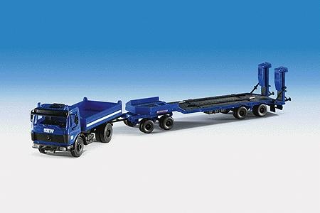 Kibri 18458 HO Scale 30 Years Kibri Emergency - Technical Help Service (THW) Equipment -- Mercedes Dump Truck w/Flatbed Trailer