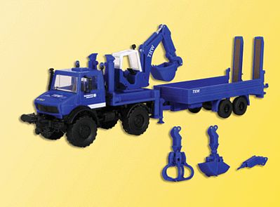 Kibri 18478 HO Scale Emergency Technical Help Service (THW) Equipment -- Unimog Excavator with Trailer THW