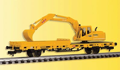 Kibri 26250 HO Scale Low-Side Work Car w/Atlas Excavator - Ready to Run -- Yellow