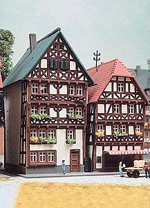 Kibri 36404 Z Scale 2 Timber Framed Houses -- Each: 3 x 3 x 3-3/16" 7.6 x 7.6 x 8.1cm