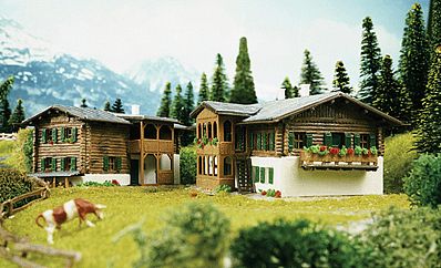 Kibri 37029 N Scale Mountain Houses in Sertig 2/ -- 8 x 6.5 x 4.5cm; 10 x 8.5 x 4.5cm