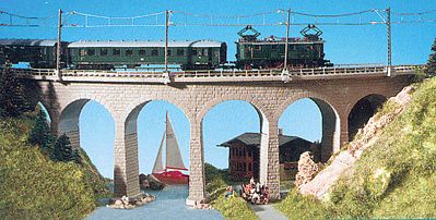 Kibri 37665 N Scale Single Track Curved Stone Viaduct w/Ice Breaker Piers -- 12-3/8 x 1-1/2" 31 x 3.8cm
