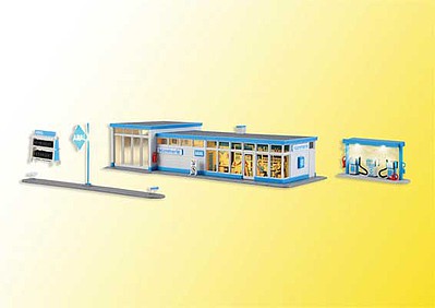 Kibri 38544 HO Scale Aral Gas Station with LED Light -- Kit - 7-11/16 x 3-1/2 x 1-3/4" 19.5 x 9 x 4.5cm